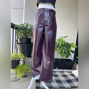 🌿 EXPRESS GLOSSY LAQUERED STRAIGHT LEG PANTS IN BURGUNDY COLOR, US 8